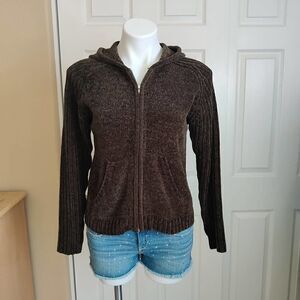Style & Co. velour zip front hoodie cardigan sz SP